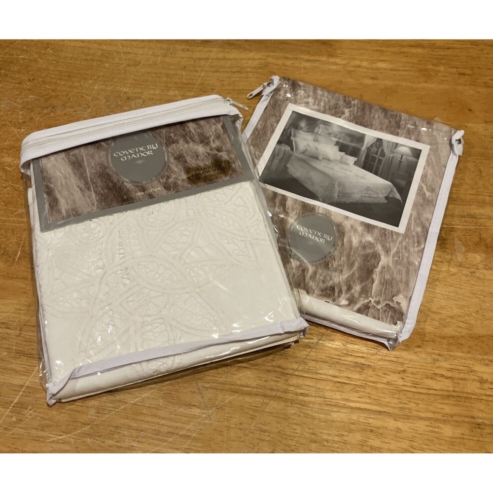 Coventry Manor Cotton Standard Sham Pillow Winter Garden Eyelet Lace Cotton